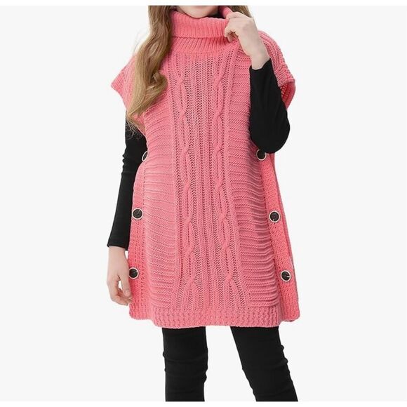 NEW Pink Girls Knit Sweater Vest Turtleneck Sleeveless Dress 9-10Y - Picture 1 of 7